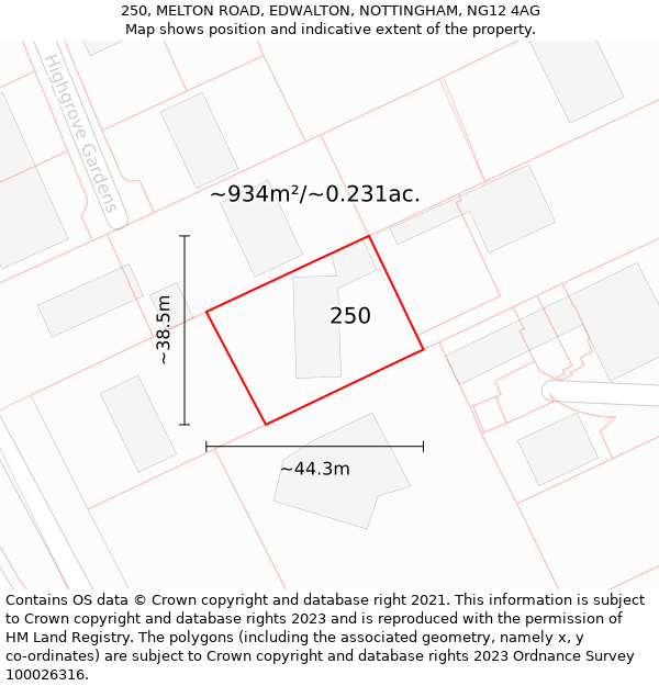 250, MELTON ROAD, EDWALTON, NOTTINGHAM, NG12 4AG: Plot and title map