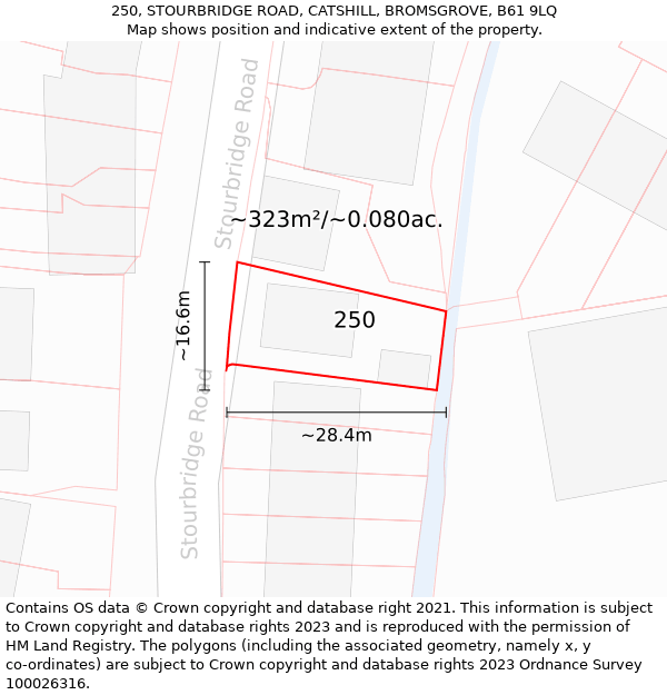 250, STOURBRIDGE ROAD, CATSHILL, BROMSGROVE, B61 9LQ: Plot and title map