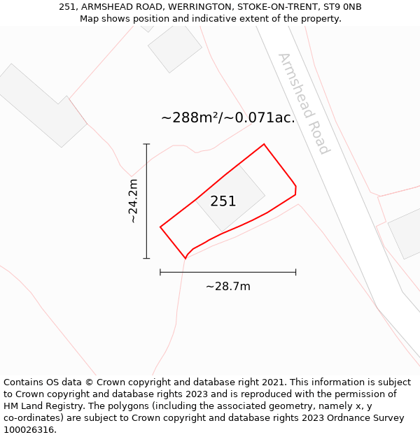 251, ARMSHEAD ROAD, WERRINGTON, STOKE-ON-TRENT, ST9 0NB: Plot and title map