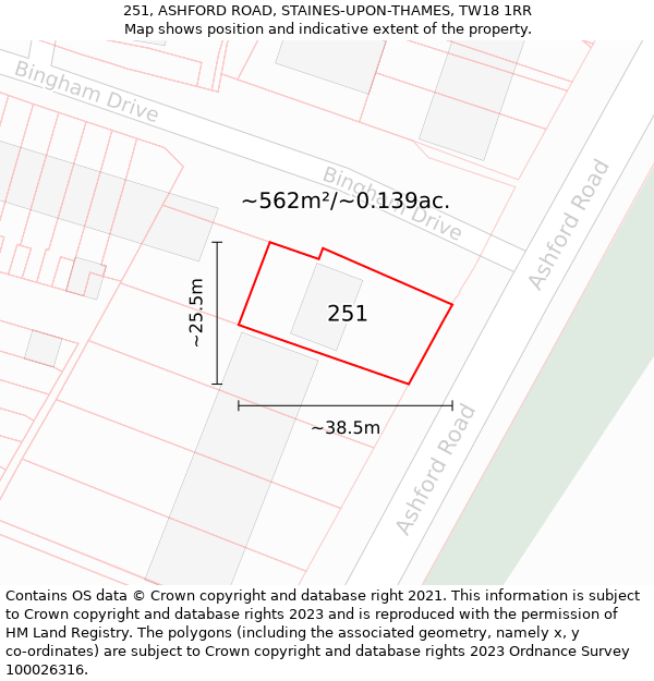 251, ASHFORD ROAD, STAINES-UPON-THAMES, TW18 1RR: Plot and title map