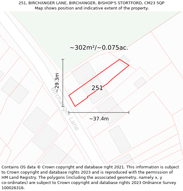 251, BIRCHANGER LANE, BIRCHANGER, BISHOP'S STORTFORD, CM23 5QP: Plot and title map