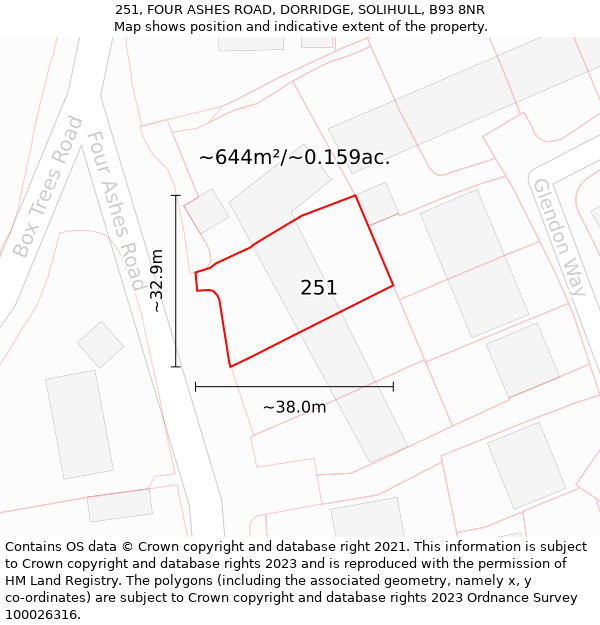 251, FOUR ASHES ROAD, DORRIDGE, SOLIHULL, B93 8NR: Plot and title map