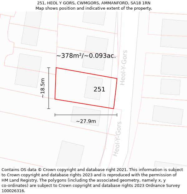 251, HEOL Y GORS, CWMGORS, AMMANFORD, SA18 1RN: Plot and title map