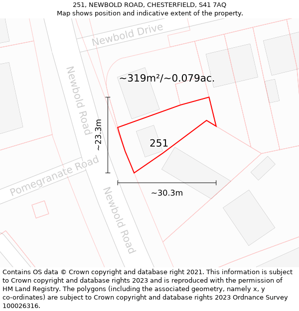 251, NEWBOLD ROAD, CHESTERFIELD, S41 7AQ: Plot and title map