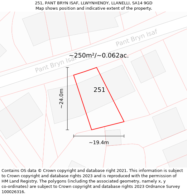 251, PANT BRYN ISAF, LLWYNHENDY, LLANELLI, SA14 9GD: Plot and title map