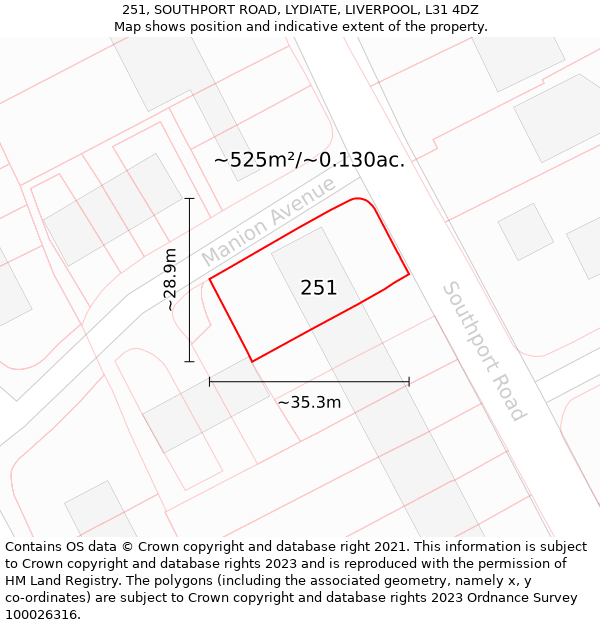 251, SOUTHPORT ROAD, LYDIATE, LIVERPOOL, L31 4DZ: Plot and title map