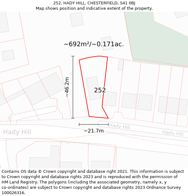 252, HADY HILL, CHESTERFIELD, S41 0BJ: Plot and title map