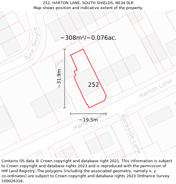 252, HARTON LANE, SOUTH SHIELDS, NE34 0LR: Plot and title map