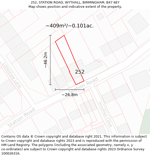 252, STATION ROAD, WYTHALL, BIRMINGHAM, B47 6EY: Plot and title map