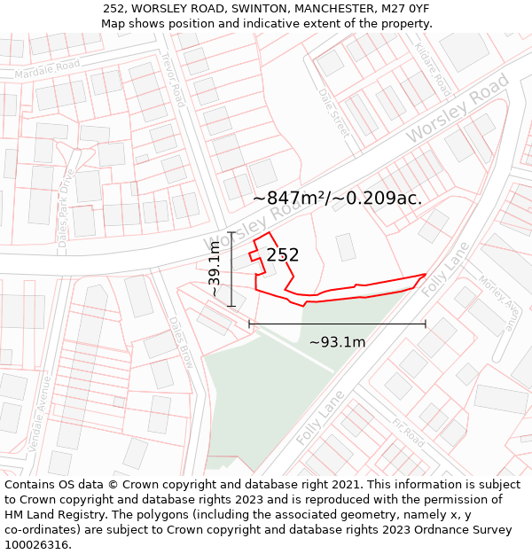 252, WORSLEY ROAD, SWINTON, MANCHESTER, M27 0YF: Plot and title map