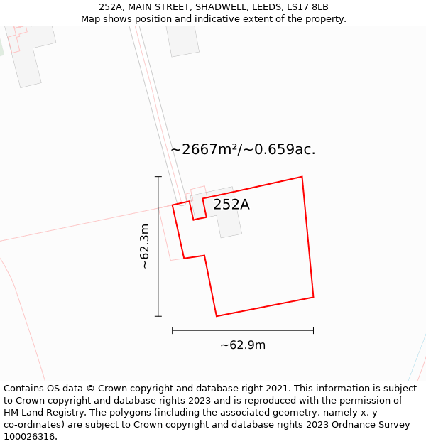 252A, MAIN STREET, SHADWELL, LEEDS, LS17 8LB: Plot and title map