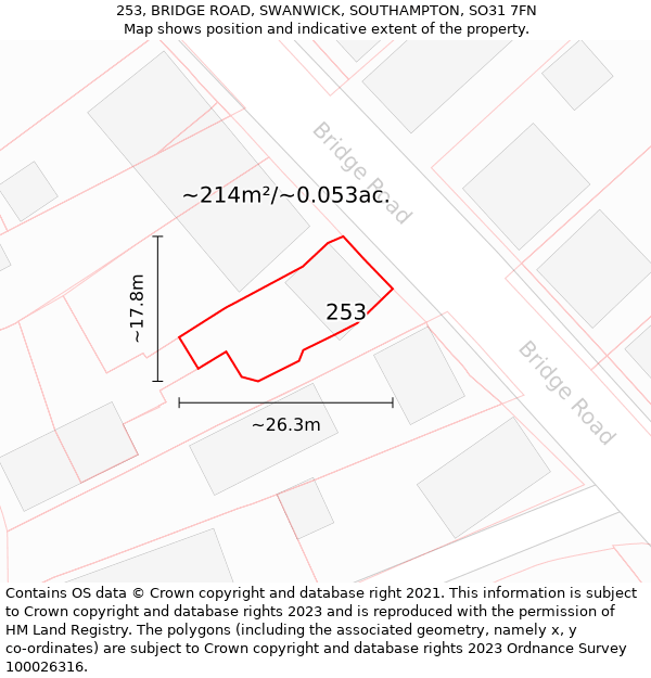 253, BRIDGE ROAD, SWANWICK, SOUTHAMPTON, SO31 7FN: Plot and title map