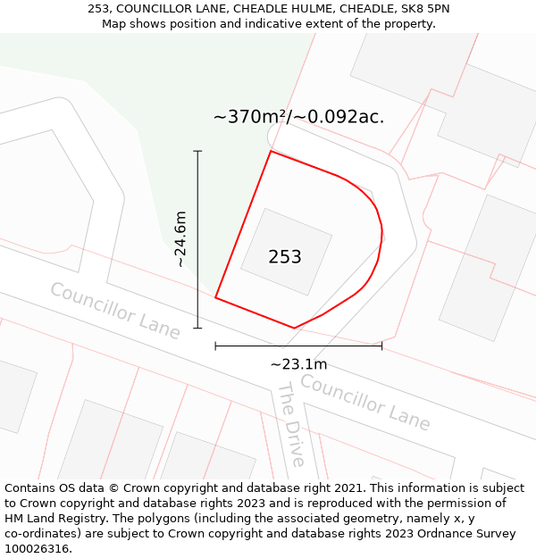 253, COUNCILLOR LANE, CHEADLE HULME, CHEADLE, SK8 5PN: Plot and title map