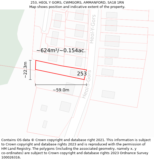 253, HEOL Y GORS, CWMGORS, AMMANFORD, SA18 1RN: Plot and title map