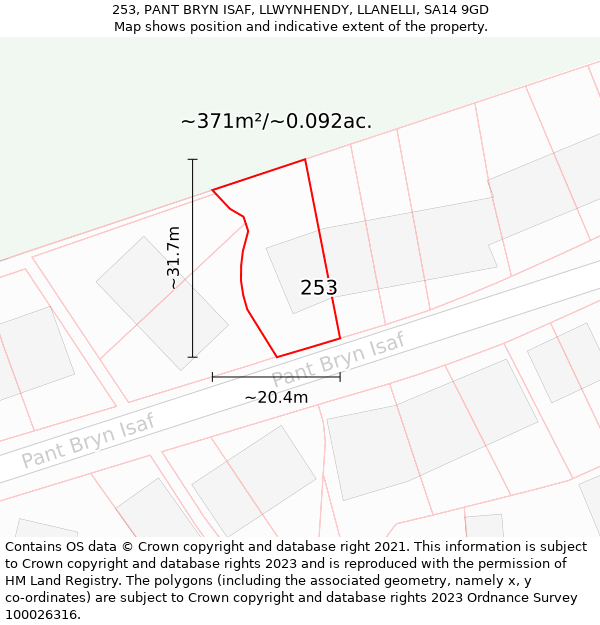 253, PANT BRYN ISAF, LLWYNHENDY, LLANELLI, SA14 9GD: Plot and title map