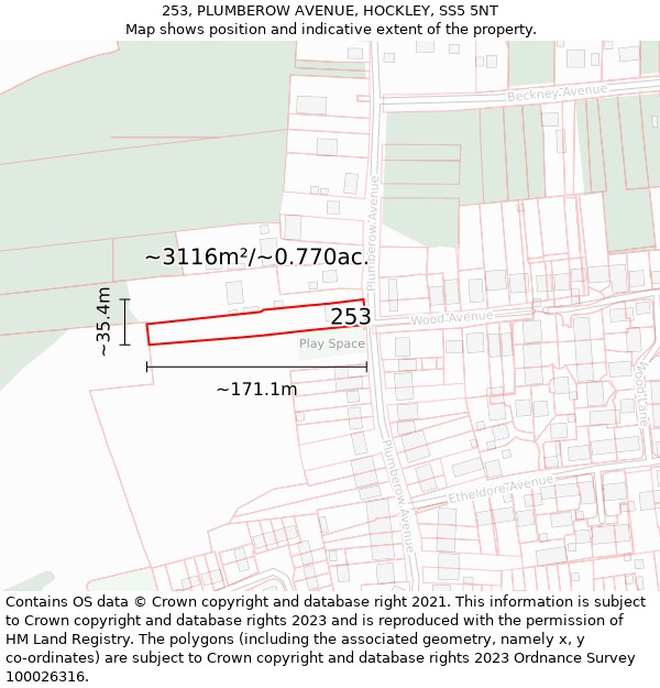 253, PLUMBEROW AVENUE, HOCKLEY, SS5 5NT: Plot and title map