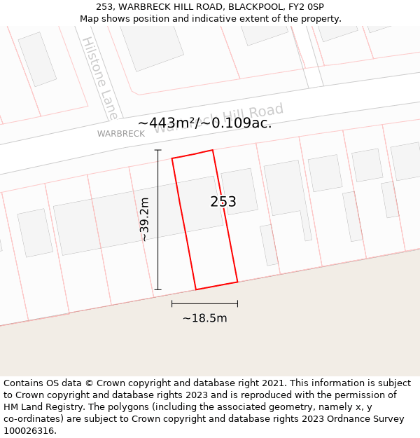 253, WARBRECK HILL ROAD, BLACKPOOL, FY2 0SP: Plot and title map
