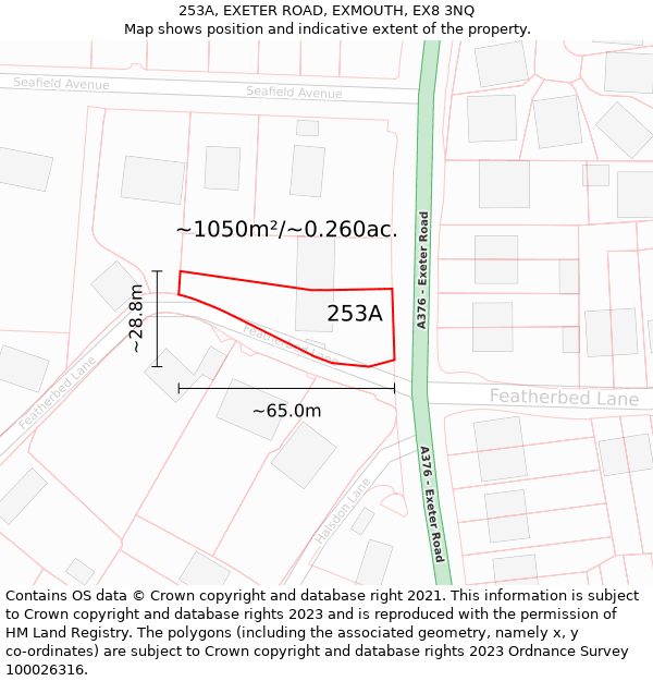 253A, EXETER ROAD, EXMOUTH, EX8 3NQ: Plot and title map