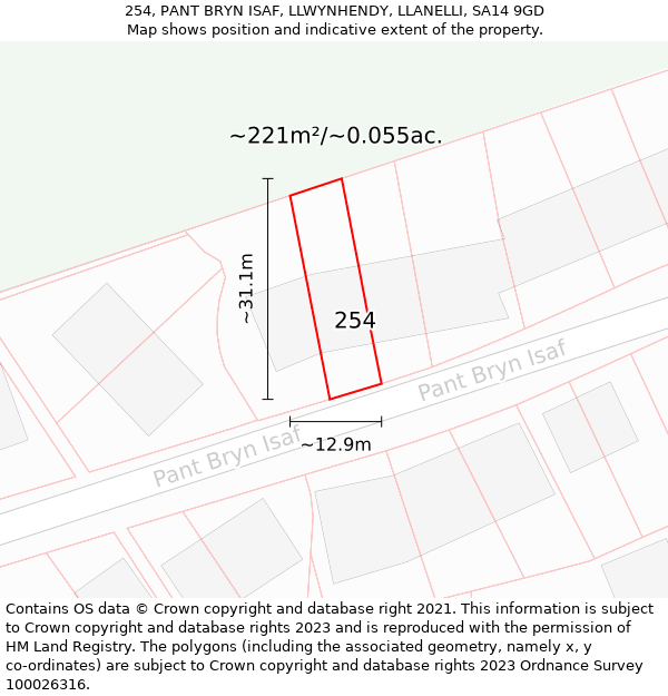 254, PANT BRYN ISAF, LLWYNHENDY, LLANELLI, SA14 9GD: Plot and title map