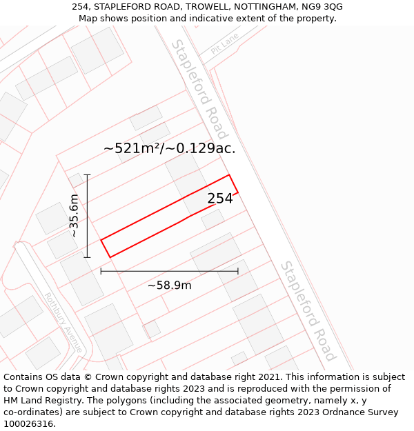 254, STAPLEFORD ROAD, TROWELL, NOTTINGHAM, NG9 3QG: Plot and title map