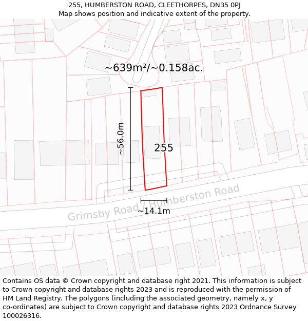 255, HUMBERSTON ROAD, CLEETHORPES, DN35 0PJ: Plot and title map