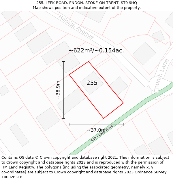 255, LEEK ROAD, ENDON, STOKE-ON-TRENT, ST9 9HQ: Plot and title map