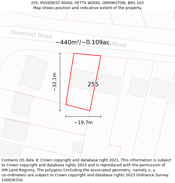 255, POVEREST ROAD, PETTS WOOD, ORPINGTON, BR5 1GY: Plot and title map