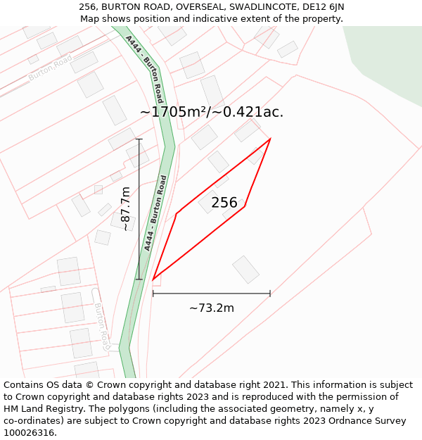 256, BURTON ROAD, OVERSEAL, SWADLINCOTE, DE12 6JN: Plot and title map