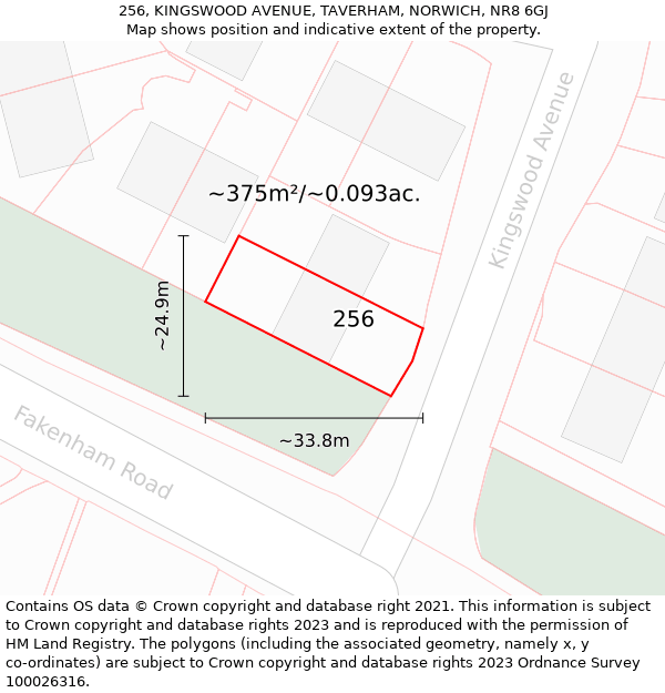 256, KINGSWOOD AVENUE, TAVERHAM, NORWICH, NR8 6GJ: Plot and title map