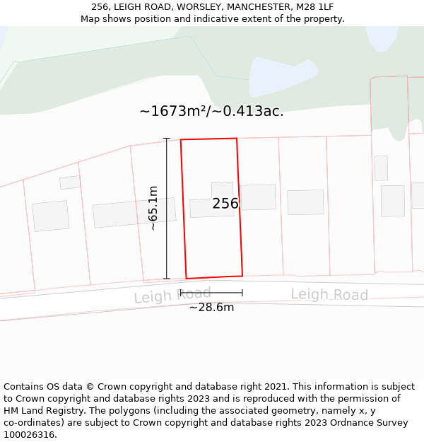 256, LEIGH ROAD, WORSLEY, MANCHESTER, M28 1LF: Plot and title map