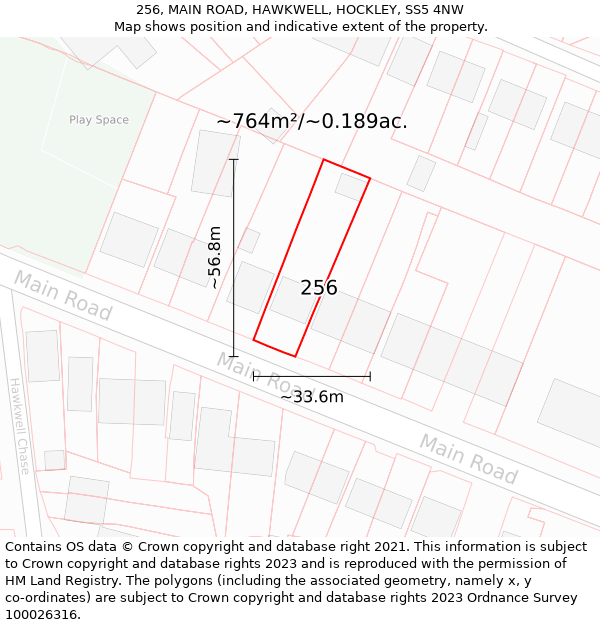 256, MAIN ROAD, HAWKWELL, HOCKLEY, SS5 4NW: Plot and title map