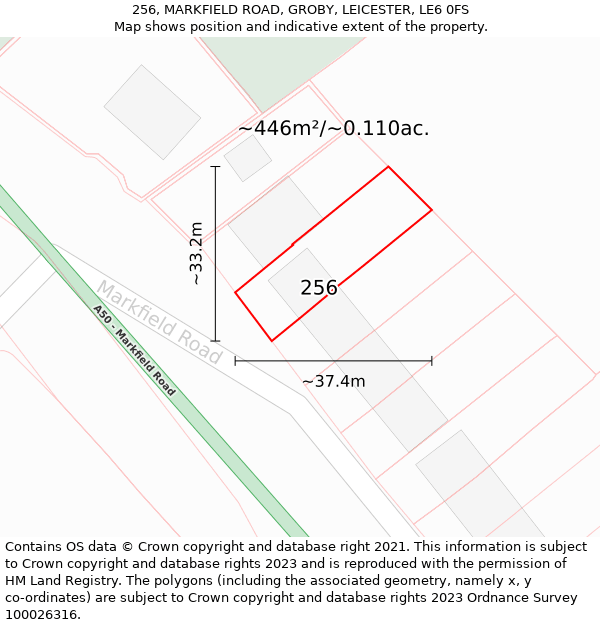256, MARKFIELD ROAD, GROBY, LEICESTER, LE6 0FS: Plot and title map