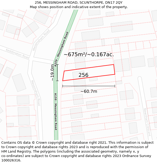 256, MESSINGHAM ROAD, SCUNTHORPE, DN17 2QY: Plot and title map