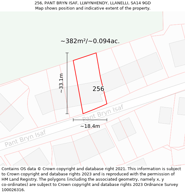 256, PANT BRYN ISAF, LLWYNHENDY, LLANELLI, SA14 9GD: Plot and title map