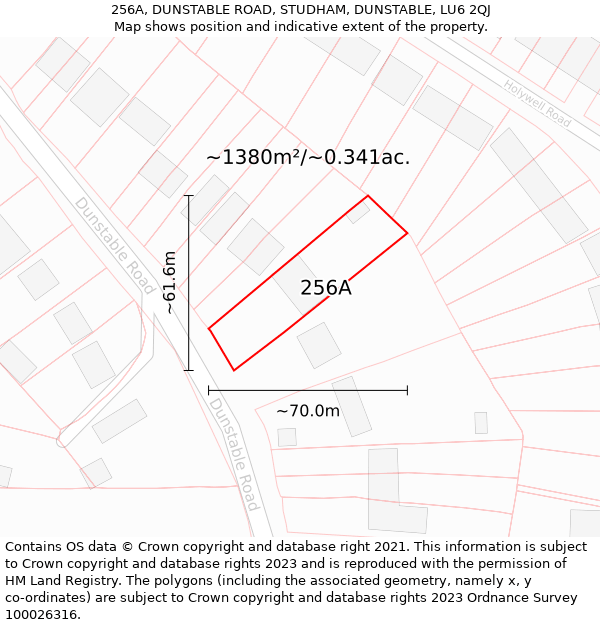 256A, DUNSTABLE ROAD, STUDHAM, DUNSTABLE, LU6 2QJ: Plot and title map