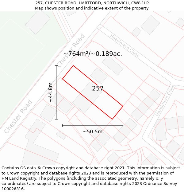 257, CHESTER ROAD, HARTFORD, NORTHWICH, CW8 1LP: Plot and title map