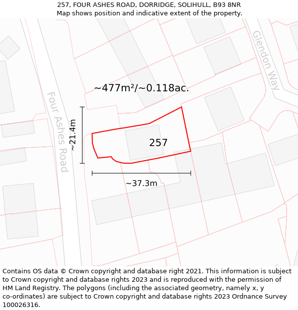 257, FOUR ASHES ROAD, DORRIDGE, SOLIHULL, B93 8NR: Plot and title map