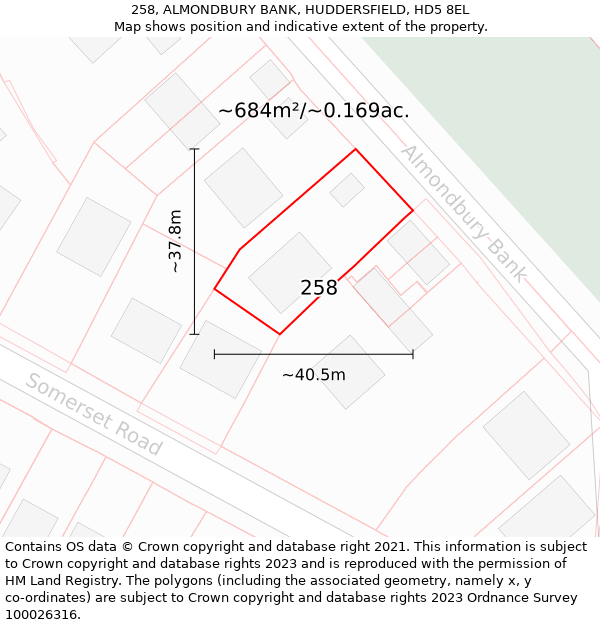 258, ALMONDBURY BANK, HUDDERSFIELD, HD5 8EL: Plot and title map