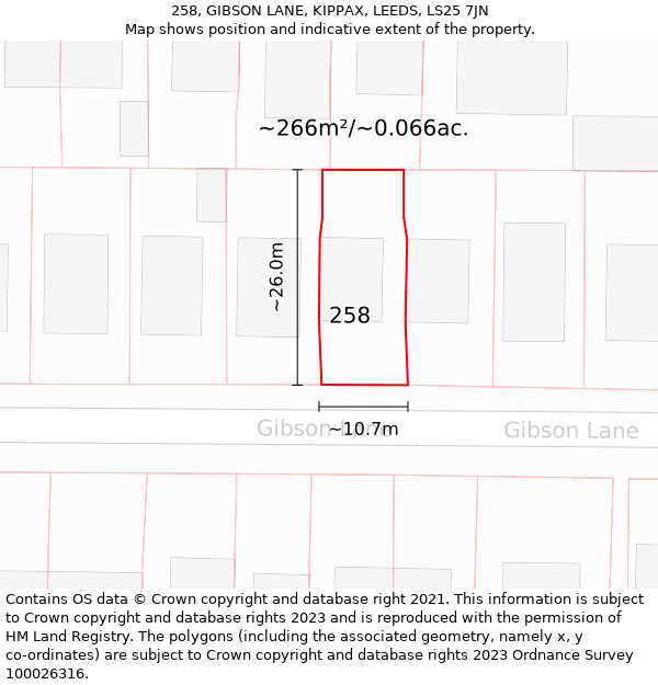 258, GIBSON LANE, KIPPAX, LEEDS, LS25 7JN: Plot and title map