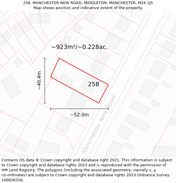 258, MANCHESTER NEW ROAD, MIDDLETON, MANCHESTER, M24 1JS: Plot and title map