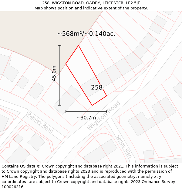 258, WIGSTON ROAD, OADBY, LEICESTER, LE2 5JE: Plot and title map