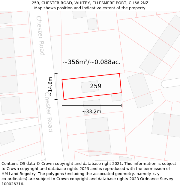 259, CHESTER ROAD, WHITBY, ELLESMERE PORT, CH66 2NZ: Plot and title map