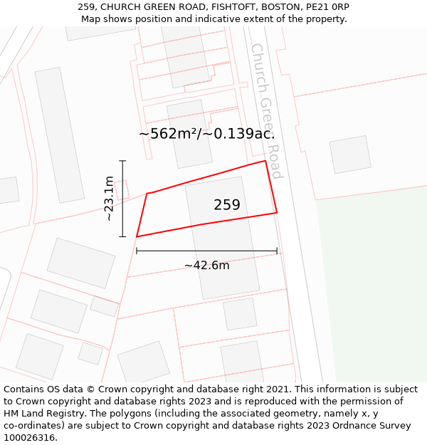 259, CHURCH GREEN ROAD, FISHTOFT, BOSTON, PE21 0RP: Plot and title map