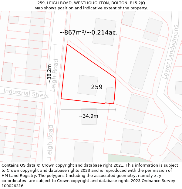 259, LEIGH ROAD, WESTHOUGHTON, BOLTON, BL5 2JQ: Plot and title map