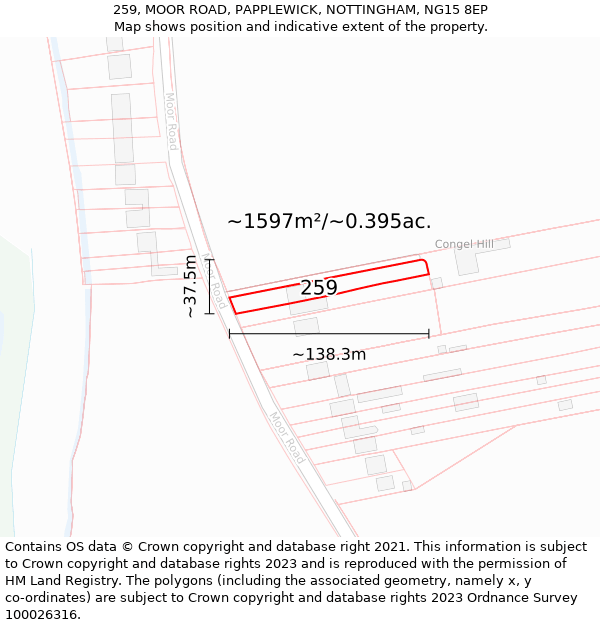 259, MOOR ROAD, PAPPLEWICK, NOTTINGHAM, NG15 8EP: Plot and title map