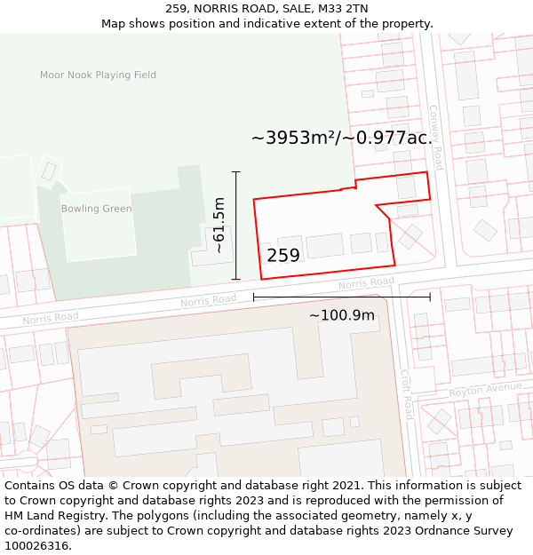 259, NORRIS ROAD, SALE, M33 2TN: Plot and title map