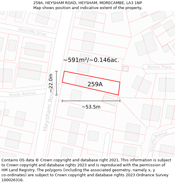 259A, HEYSHAM ROAD, HEYSHAM, MORECAMBE, LA3 1NP: Plot and title map