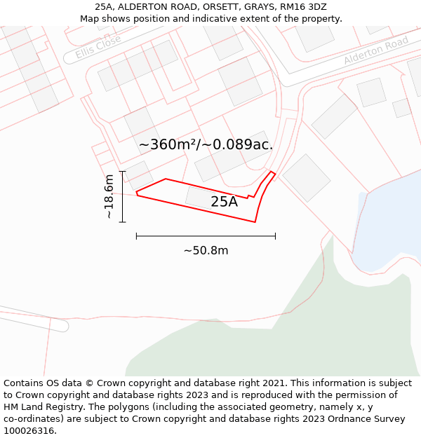 25A, ALDERTON ROAD, ORSETT, GRAYS, RM16 3DZ: Plot and title map