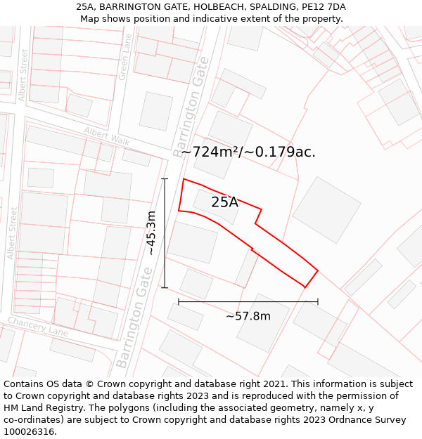 25A, BARRINGTON GATE, HOLBEACH, SPALDING, PE12 7DA: Plot and title map