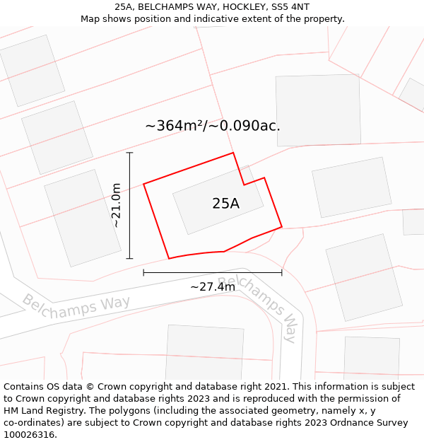 25A, BELCHAMPS WAY, HOCKLEY, SS5 4NT: Plot and title map